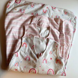 Set of 2 Fleece Double Zip Sleeveless Baby Sleep Sack size 18-24m Rainbow Stripe
